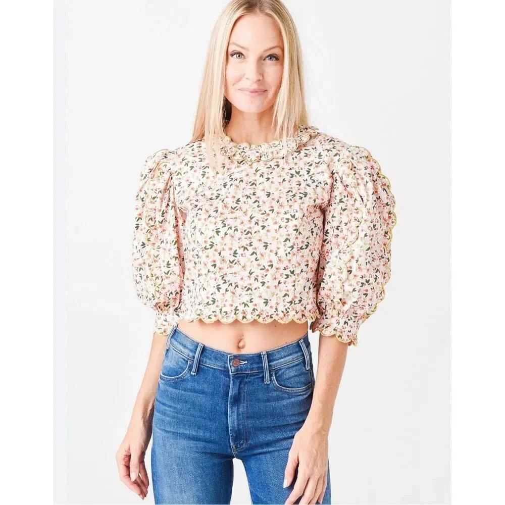 CeliaB Cedar Floral Print Corduroy Top Cropped Multicolor Women's Medium